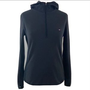 Tommy Hilfiger long sleeve black fleece hoodie with zippered front. Extra Small.